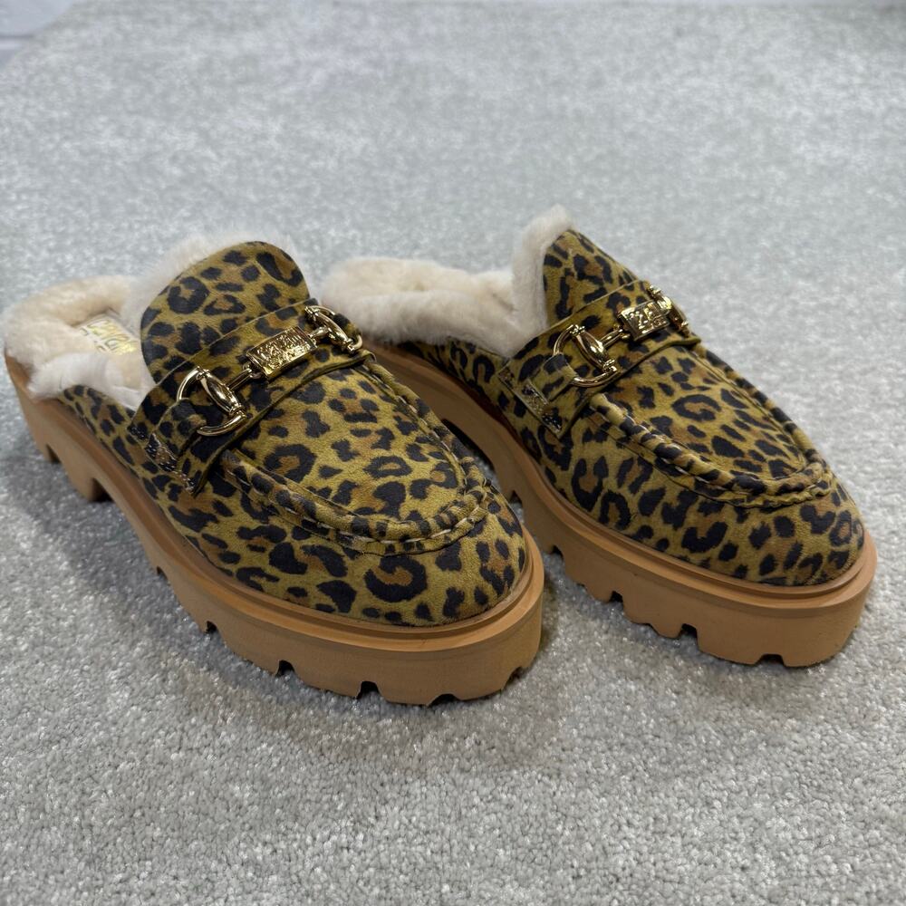 Roberto Cavalli Class NIB Cortina‎ Faux Fur Lug Loafer Mule Leopard Buckle Sz 8M